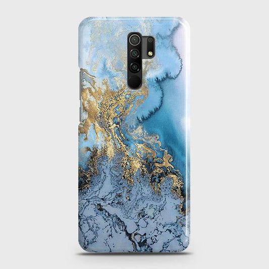 Xiaomi Redmi 9 Cover - Trendy Golden & Blue Ocean Marble Printed Hard Case with Life Time Colors Guarantee