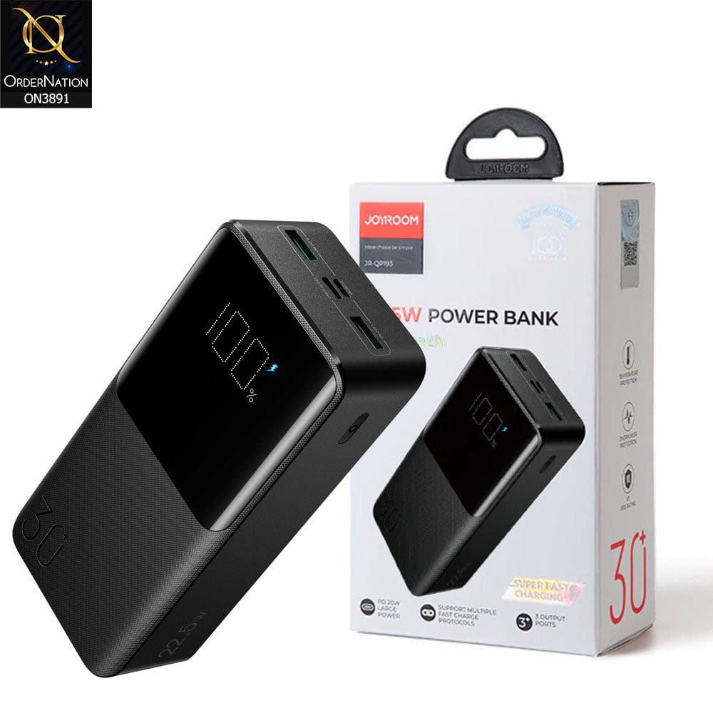 Black - Joyroom JR-QP193 22.5W 30000mAh Power Bank LED Display