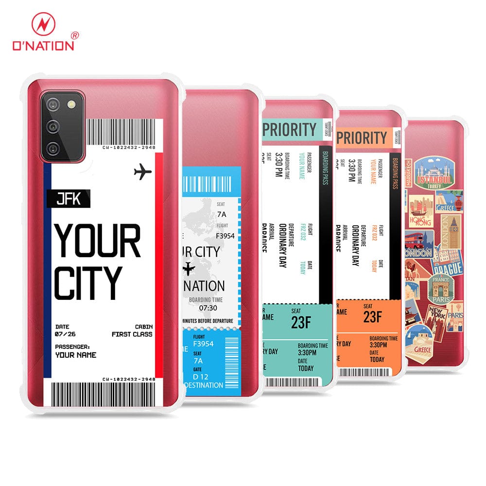 Samsung Galaxy A02s Cover - Personalised Boarding Pass Ticket Series - 5 Designs - Clear Phone Case - Soft Silicon Borders