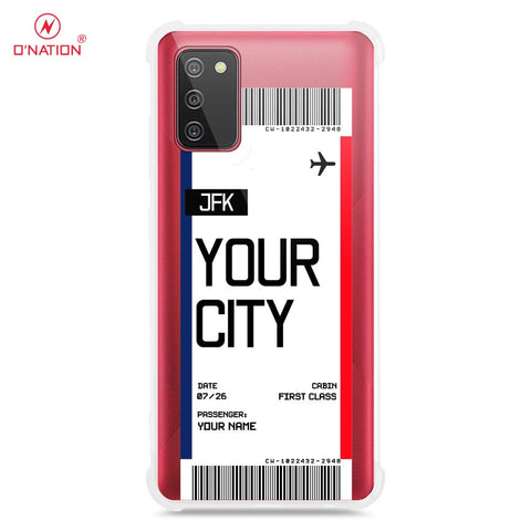 Samsung Galaxy A02s Cover - Personalised Boarding Pass Ticket Series - 5 Designs - Clear Phone Case - Soft Silicon Borders