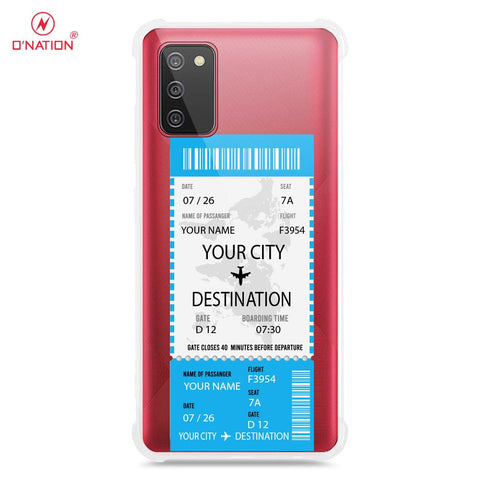 Samsung Galaxy A02s Cover - Personalised Boarding Pass Ticket Series - 5 Designs - Clear Phone Case - Soft Silicon Borders