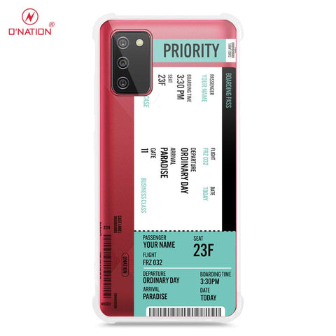 Samsung Galaxy A02s Cover - Personalised Boarding Pass Ticket Series - 5 Designs - Clear Phone Case - Soft Silicon Borders