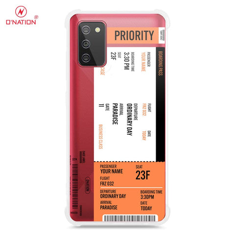 Samsung Galaxy A02s Cover - Personalised Boarding Pass Ticket Series - 5 Designs - Clear Phone Case - Soft Silicon Borders