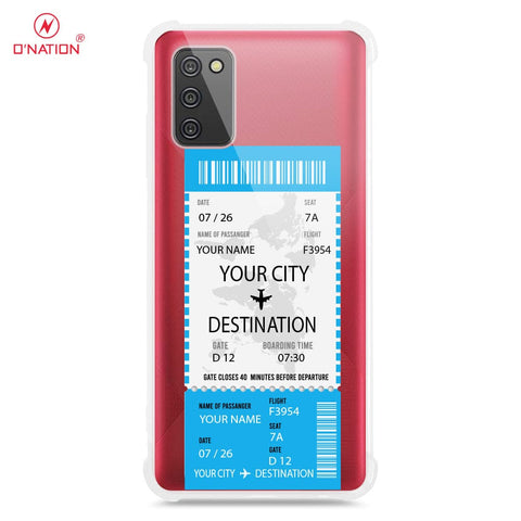 Samsung Galaxy A03s Cover - Personalised Boarding Pass Ticket Series - 5 Designs - Clear Phone Case - Soft Silicon Borders