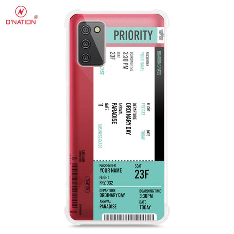 Samsung Galaxy A03s Cover - Personalised Boarding Pass Ticket Series - 5 Designs - Clear Phone Case - Soft Silicon Borders