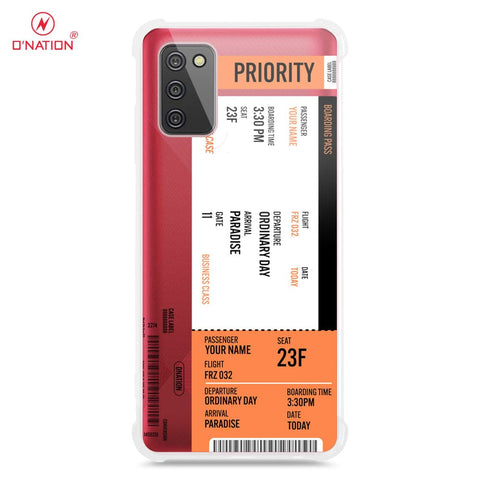 Samsung Galaxy A03s Cover - Personalised Boarding Pass Ticket Series - 5 Designs - Clear Phone Case - Soft Silicon Borders