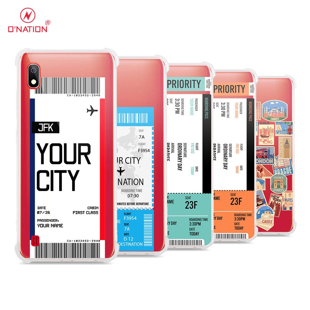 Samsung Galaxy A10 Cover - Personalised Boarding Pass Ticket Series - 5 Designs - Clear Phone Case - Soft Silicon Borders