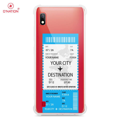 Samsung Galaxy A10 Cover - Personalised Boarding Pass Ticket Series - 5 Designs - Clear Phone Case - Soft Silicon Borders