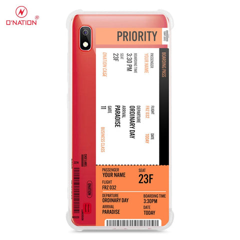 Samsung Galaxy A10 Cover - Personalised Boarding Pass Ticket Series - 5 Designs - Clear Phone Case - Soft Silicon Borders