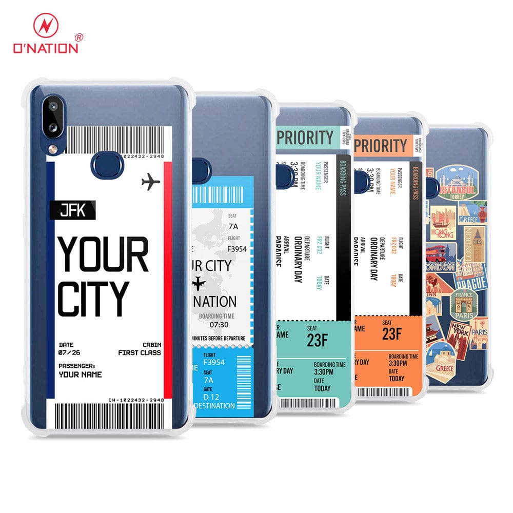 Samsung Galaxy A10s Cover - Personalised Boarding Pass Ticket Series - 5 Designs - Clear Phone Case - Soft Silicon Borders