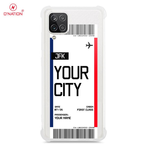 Samsung Galaxy A12 Nacho Cover - Personalised Boarding Pass Ticket Series - 5 Designs - Clear Phone Case - Soft Silicon Borders