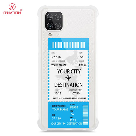 Samsung Galaxy A12 Nacho Cover - Personalised Boarding Pass Ticket Series - 5 Designs - Clear Phone Case - Soft Silicon Borders