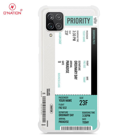 Samsung Galaxy A12 Nacho Cover - Personalised Boarding Pass Ticket Series - 5 Designs - Clear Phone Case - Soft Silicon Borders