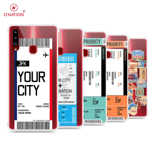 Samsung Galaxy A20s Cover - Personalised Boarding Pass Ticket Series - 5 Designs - Clear Phone Case - Soft Silicon Borders