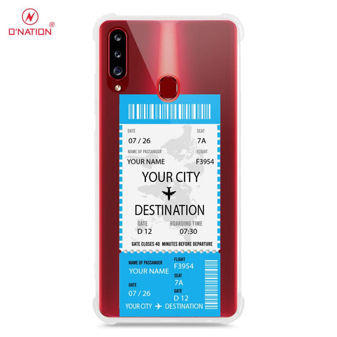 Samsung Galaxy A20s Cover - Personalised Boarding Pass Ticket Series - 5 Designs - Clear Phone Case - Soft Silicon Borders