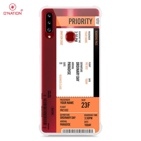 Samsung Galaxy A20s Cover - Personalised Boarding Pass Ticket Series - 5 Designs - Clear Phone Case - Soft Silicon Borders