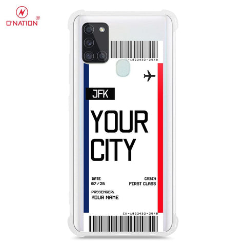 Samsung Galaxy A21s Cover - Personalised Boarding Pass Ticket Series - 5 Designs - Clear Phone Case - Soft Silicon Borders