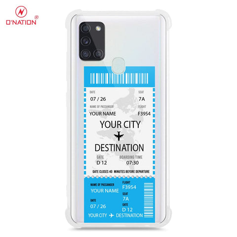 Samsung Galaxy A21s Cover - Personalised Boarding Pass Ticket Series - 5 Designs - Clear Phone Case - Soft Silicon Borders