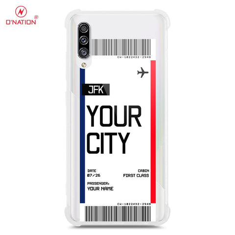 Samsung Galaxy A30s Cover - Personalised Boarding Pass Ticket Series - 5 Designs - Clear Phone Case - Soft Silicon Borders