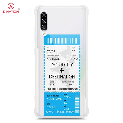 Samsung Galaxy A30s Cover - Personalised Boarding Pass Ticket Series - 5 Designs - Clear Phone Case - Soft Silicon Borders