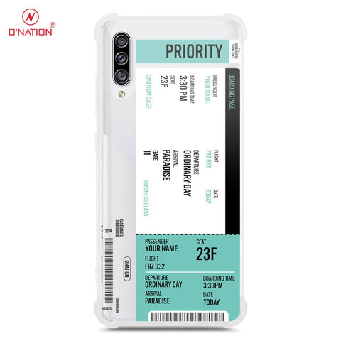 Samsung Galaxy A30s Cover - Personalised Boarding Pass Ticket Series - 5 Designs - Clear Phone Case - Soft Silicon Borders