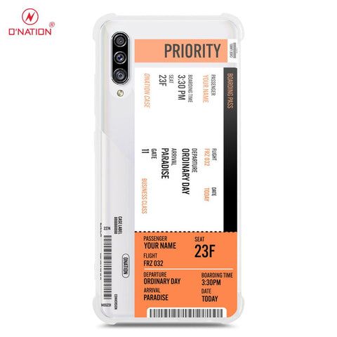 Samsung Galaxy A30s Cover - Personalised Boarding Pass Ticket Series - 5 Designs - Clear Phone Case - Soft Silicon Borders