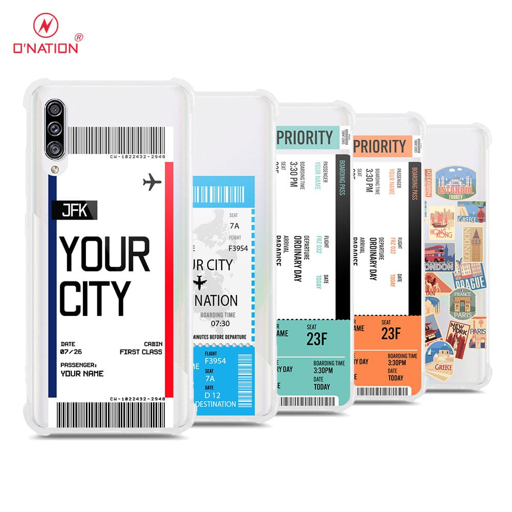 Samsung Galaxy A50s Cover - Personalised Boarding Pass Ticket Series - 5 Designs - Clear Phone Case - Soft Silicon Borders