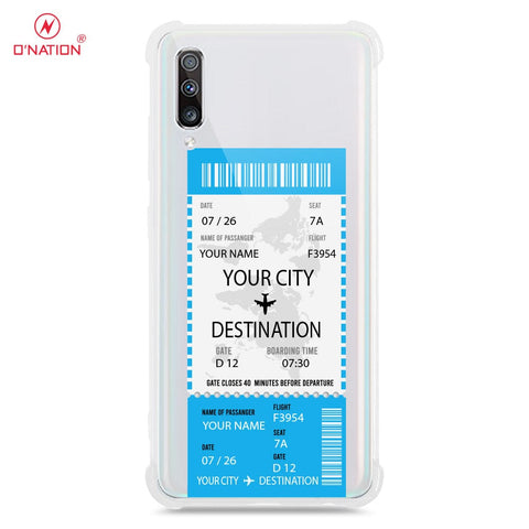 Samsung Galaxy A70 Cover - Personalised Boarding Pass Ticket Series - 5 Designs - Clear Phone Case - Soft Silicon Borders