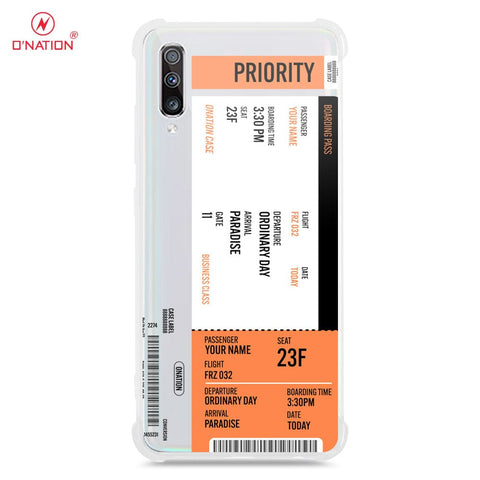 Samsung Galaxy A70 Cover - Personalised Boarding Pass Ticket Series - 5 Designs - Clear Phone Case - Soft Silicon Borders