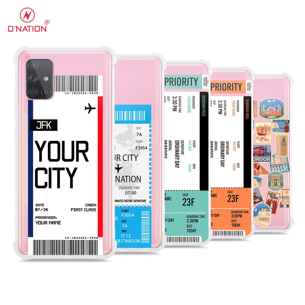 Samsung Galaxy A71 Cover - Personalised Boarding Pass Ticket Series - 5 Designs - Clear Phone Case - Soft Silicon Borders