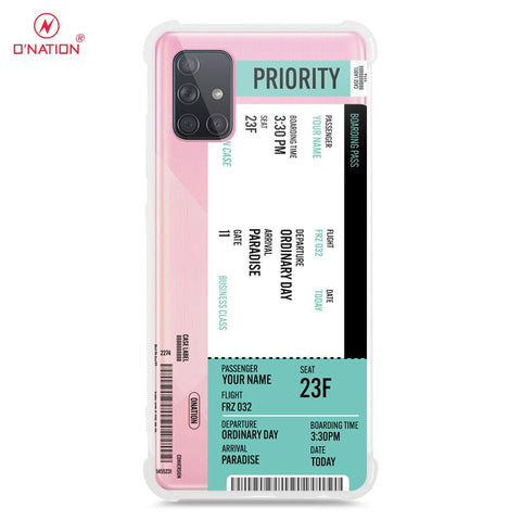 Samsung Galaxy A71 Cover - Personalised Boarding Pass Ticket Series - 5 Designs - Clear Phone Case - Soft Silicon Borders