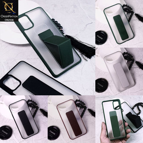 iPhone 12 Pro Max Cover - Green - Elegant Matte Semi Transparent Case With Luxurious Leather Kickstand