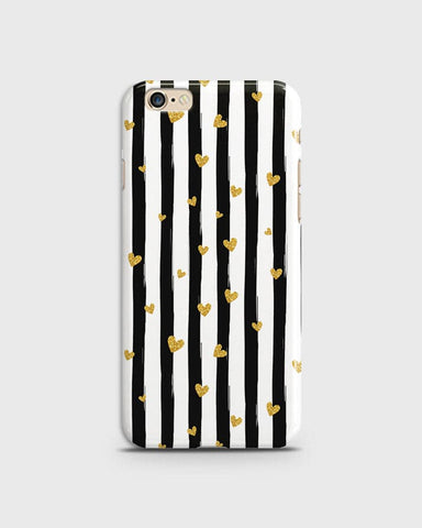 iPhone 6 & iPhone 6S - Trendy Black & White Lining With Golden Hearts Printed Hard Case With Life Time Colors Guarantee