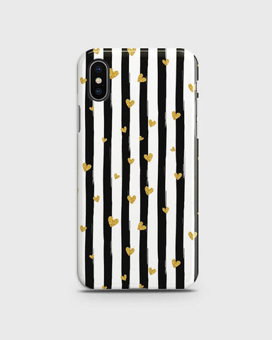 iPhone X - Trendy Black & White Lining With Golden Hearts Printed Hard Case With Life Time Colors Guarantee B84