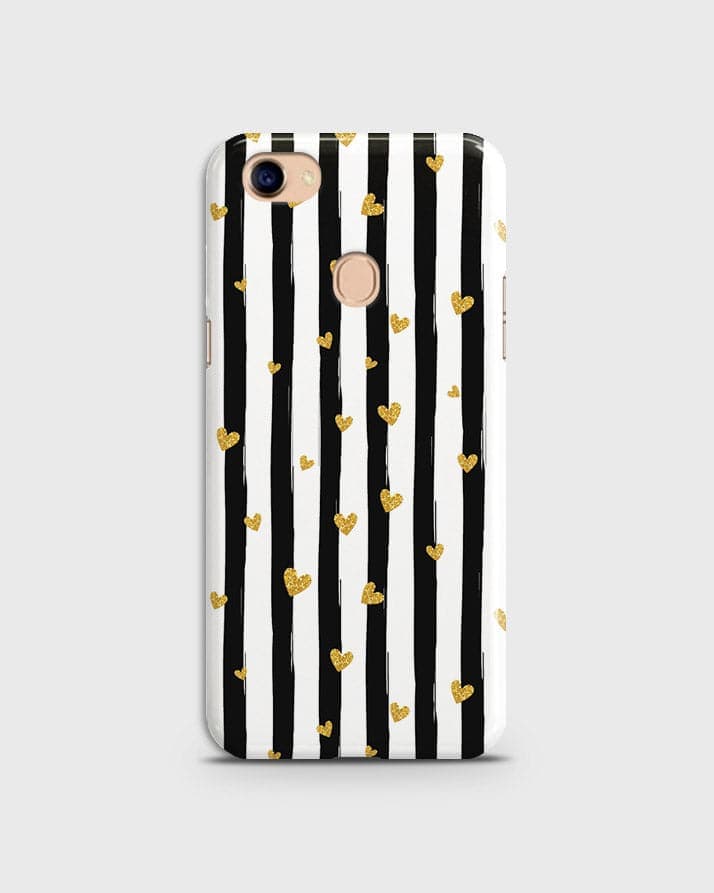 Oppo F7 - Trendy Black & White Lining With Golden Hearts Printed Hard Case With Life Time Colors Guarantee(1)