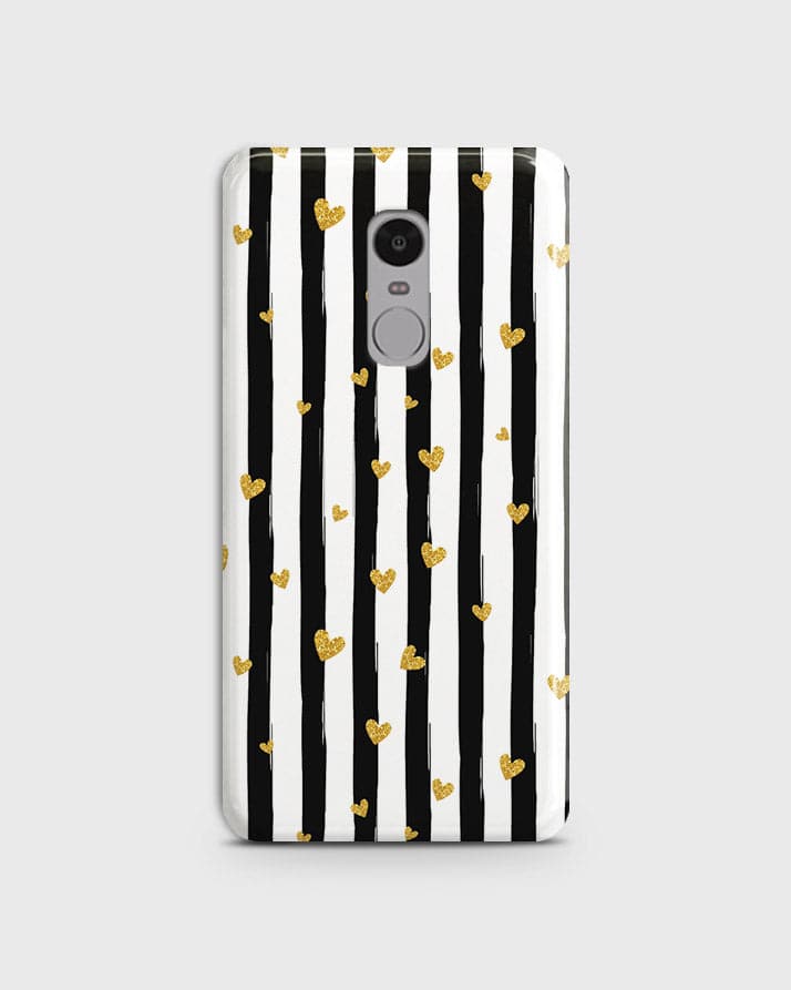 Xiaomi Redmi Note 5A  - Trendy Black & White Lining With Golden Hearts Printed Hard Case With Life Time Colors Guarantee