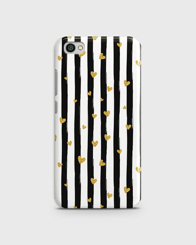 Xiaomi Redmi Note 5A  - Trendy Black & White Lining With Golden Hearts Printed Hard Case With Life Time Colors Guarantee