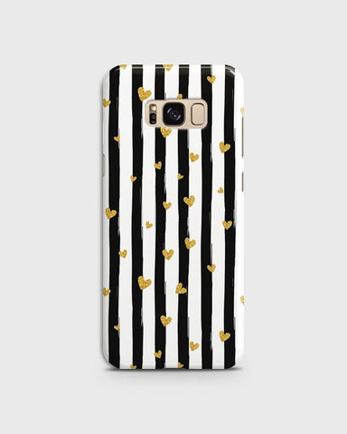 Samsung Galaxy S8 Plus - Trendy Black & White Lining With Golden Hearts Printed Hard Case With Life Time Colors Guarantee ( Fast Delivery )