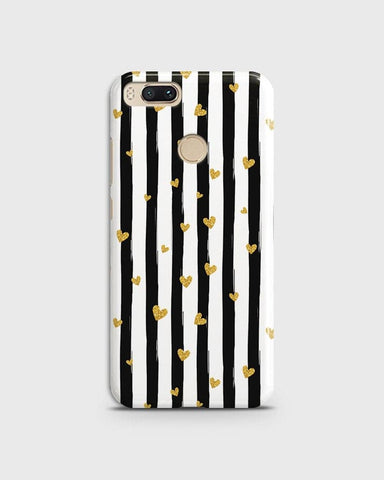 Xiaomi Redmi Note 5A  - Trendy Black & White Lining With Golden Hearts Printed Hard Case With Life Time Colors Guarantee