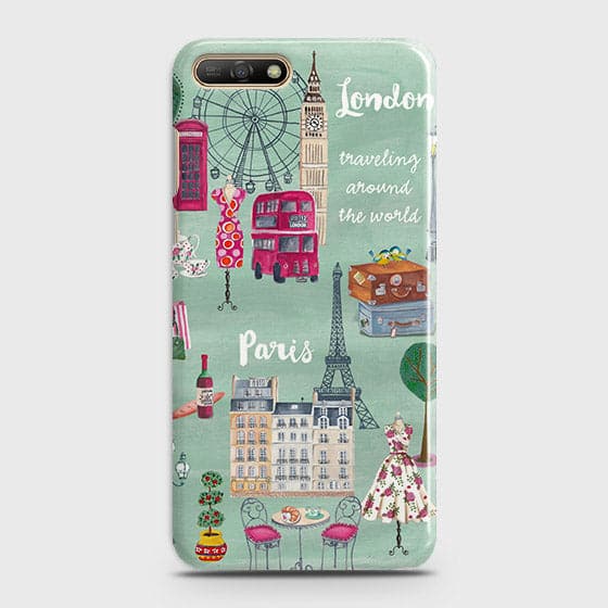 Huawei Y6 2018 Cover - Matte Finish - London, Paris, New York Modern Printed Hard Case Life Time Colors Guaranteeb48