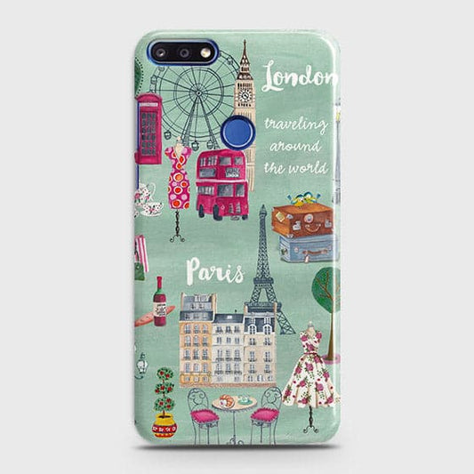 Huawei Y7 Prime 2018 Cover - Matte Finish - London, Paris, New York Modern Printed Hard Case Life Time Colors Guarantee