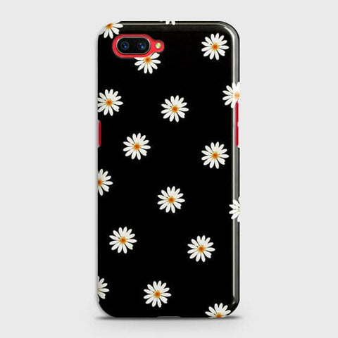 Oppo A3S Cover - Matte Finish - White Bloom Flowers with Black Background Printed Hard Case With Life Time Colors Guarantee