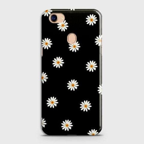 Oppo F7 Cover - Matte Finish - White Bloom Flowers with Black Background Printed Hard Case With Life Time Colors Guarantee
