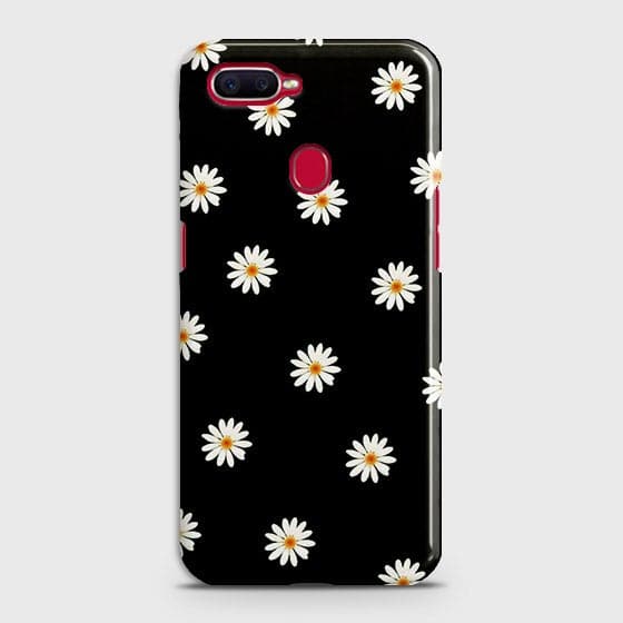 Oppo F9 Pro Cover - Matte Finish - White Bloom Flowers with Black Background Printed Hard Case With Life Time Colors Guarantee