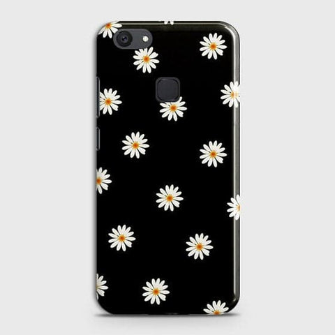 Vivo V7 Plus Cover - Matte Finish - White Bloom Flowers with Black Background Printed Hard Case With Life Time Colors Guarantee