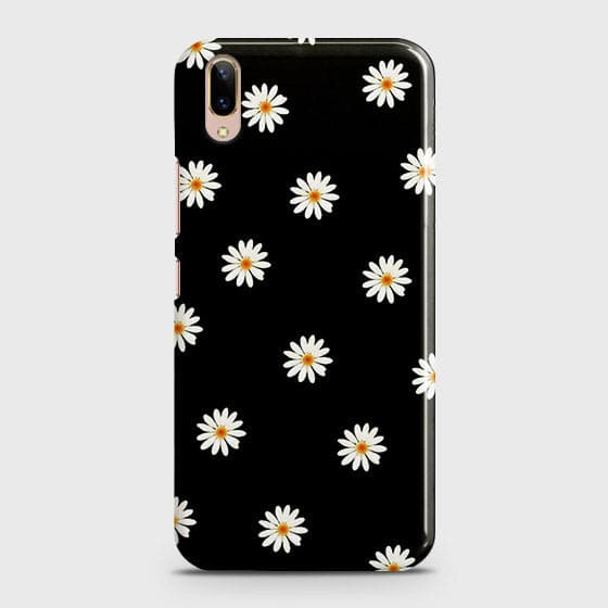 Vivo V11 Pro Cover - Matte Finish - White Bloom Flowers with Black Background Printed Hard Case With Life Time Colors Guarantee