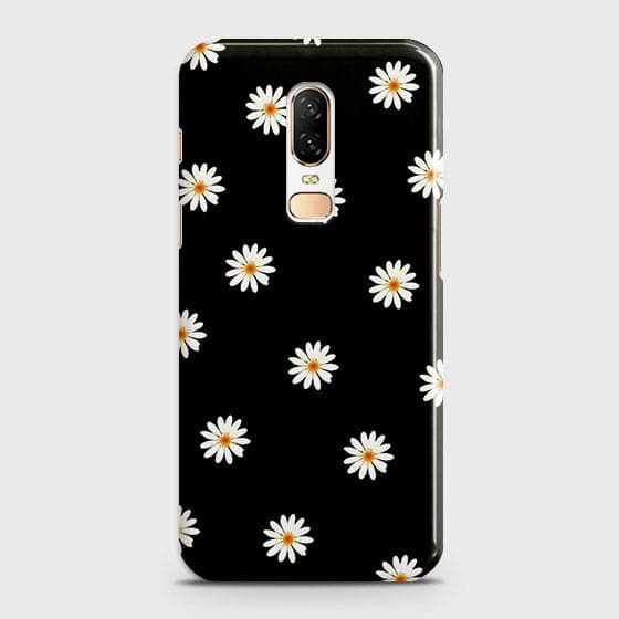 OnePlus 6 Cover - Matte Finish - White Bloom Flowers with Black Background Printed Hard Case With Life Time Colors Guarantee