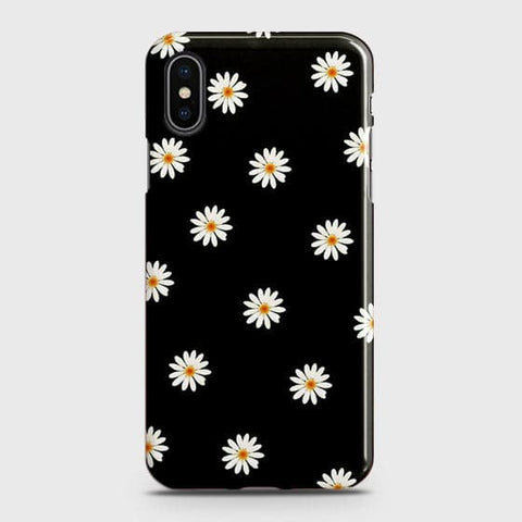 iPhone XS Cover - White Bloom Flowers with Black Background Printed Hard Case With Life Time Colors Guarantee b63