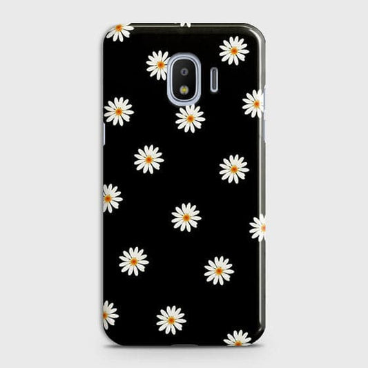 Samsung Galaxy J4 Cover - Matte Finish - White Bloom Flowers with Black Background Printed Hard Case With Life Time Colors Guarantee