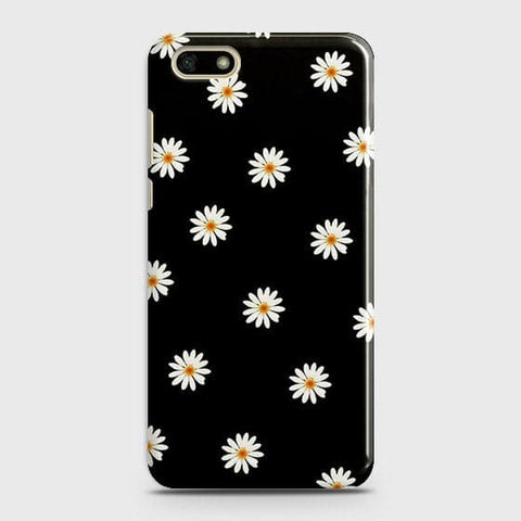 Huawei Y5 Prime 2018 Cover - Matte Finish - White Bloom Flowers with Black Background Printed Hard Case With Life Time Colors Guarantee